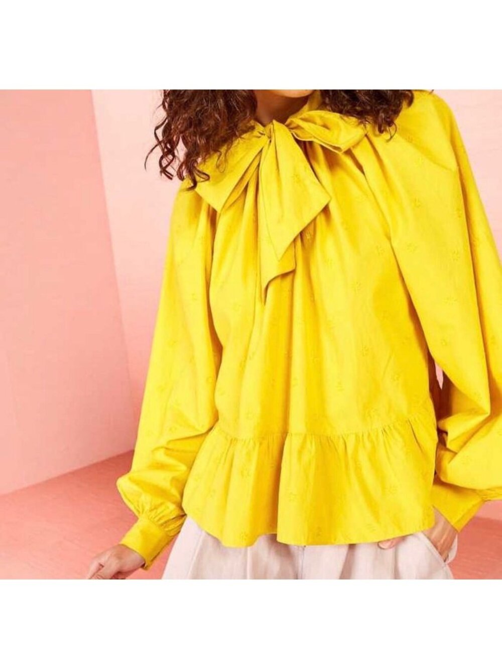 ULLA JOHNSON Queenie 100% Cotton Blouse Embroidered Yellow Size 4